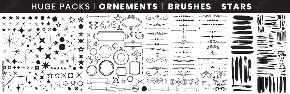Full Pack Ornements Brushes stars - obrazy, fototapety, plakaty 