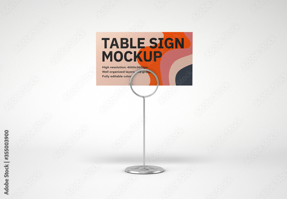 Realistic Table Sign with Metallic Holder Mockup Stock Template | Adobe ...