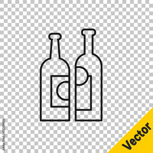 Black line Bottles of wine icon isolated on transparent background. Vector Illustration