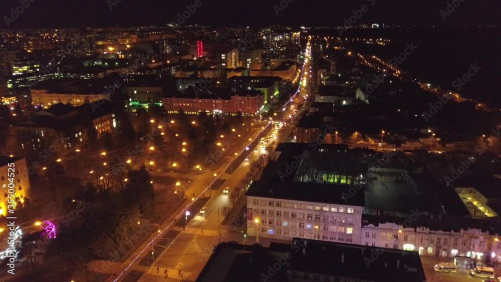 Russia, Stavropol, the Central street of the city in the evening light from a bird's eye view Russia, Stavropol, the Central street of the city in the evening light from a bird's eye view