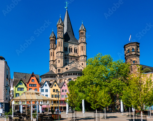Cologne Koln Köln, Germany: Famous Fish Market Colorful Houses and Gross St Martin Church photo
