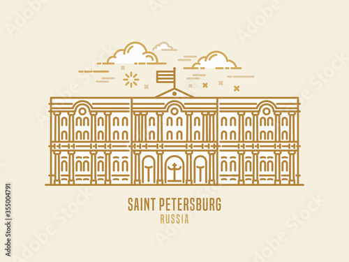 The State Hermitage Museum - famous landmark of Saint-Petersburg, Russia. The second-largest art and culture museum in the world,. City sight vector icon in simple thin line art style