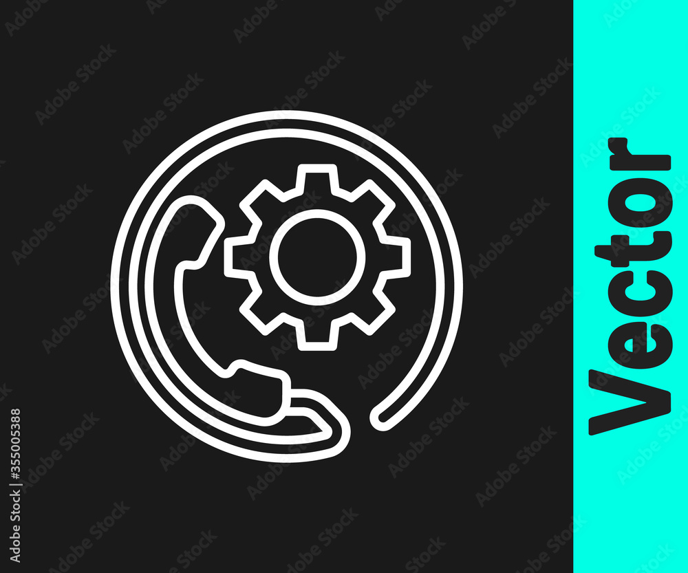 White line Telephone 24 hours support icon isolated on black background. All-day customer support call-center. Full time call services. Vector Illustration White line Telephone 24 hours support icon isolated on black background. All-day customer support call-center. Full time call services. Vector Illustration