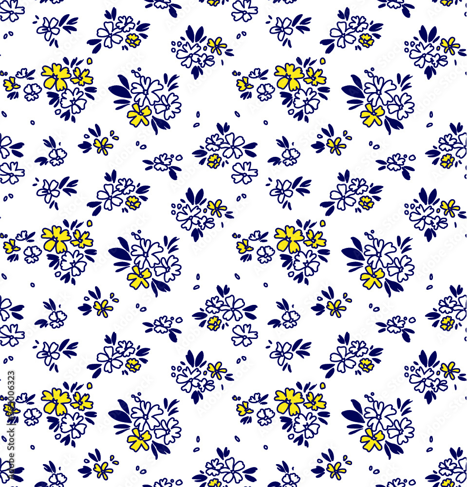 Floral pattern. Pretty flowers on white background. Printing with small flowers. Ditsy print. Seamless vector texture. Spring bouquet.