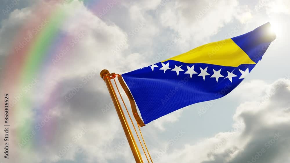 Flag of Bosnia and Herzegovina Waving in the wind, Cloudy and Rainbow ...