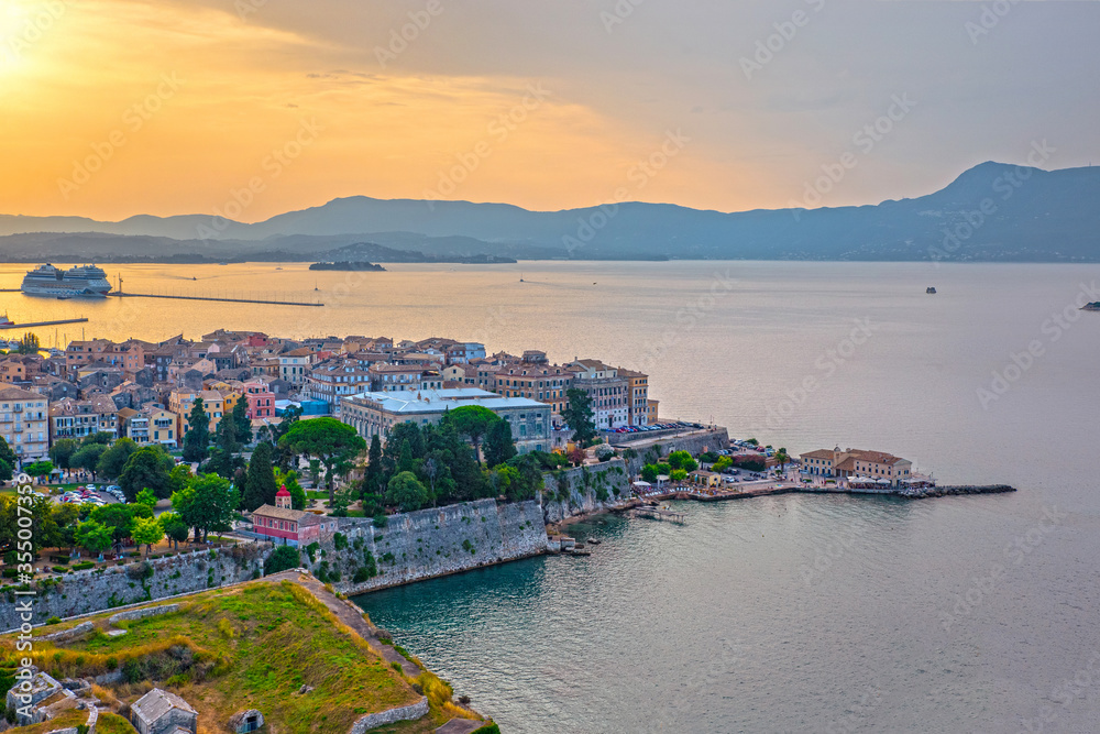 Kerkyra, capital of Corfu island at sunset, Greece.