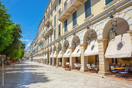 Fototapeta Naklejka Na Ścianę i Meble -  CORFU, GREECE, 13 JULY 2019: The Liston, Corfu Town, UNESCO World Heritage Site, Corfu, Ionian Islands, Greek Islands, Greece, Europe