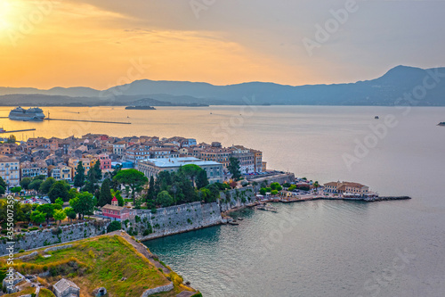Kerkyra, capital of Corfu island at sunset, Greece.