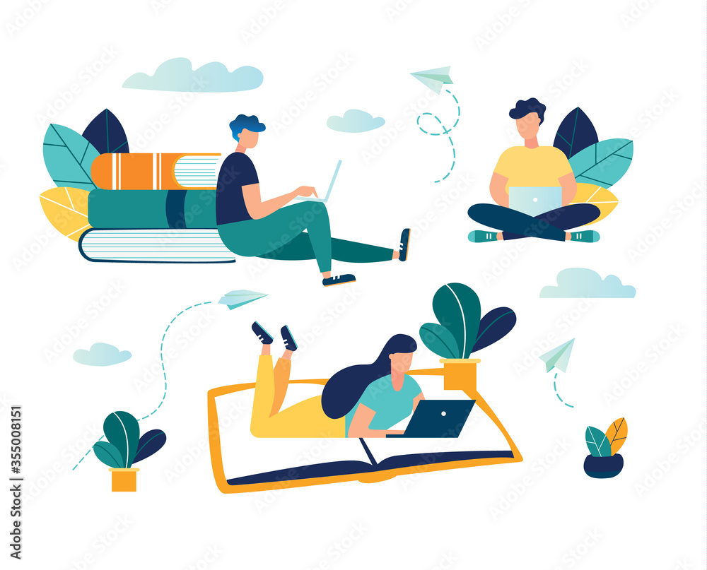 vector illustration people learn and gain knowledge. The creative design of the schedule students learn on books. stylish vector for posters, banners, websites, booklets, flyers, cards
