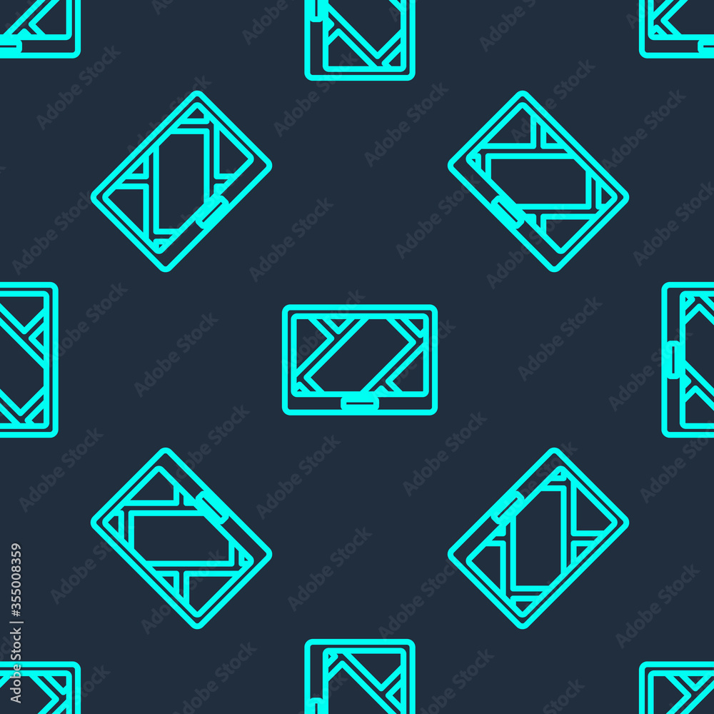 Green line Gps device with map icon isolated seamless pattern on blue background. Vector Illustration Green line Gps device with map icon isolated seamless pattern on blue background. Vector Illustration