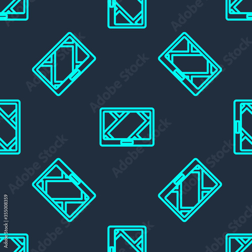 Green line Gps device with map icon isolated seamless pattern on blue background. Vector Illustration