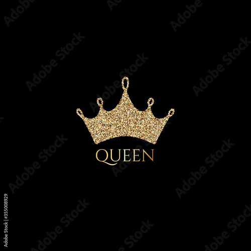 Trendy lettering Queen with gold crown image for print