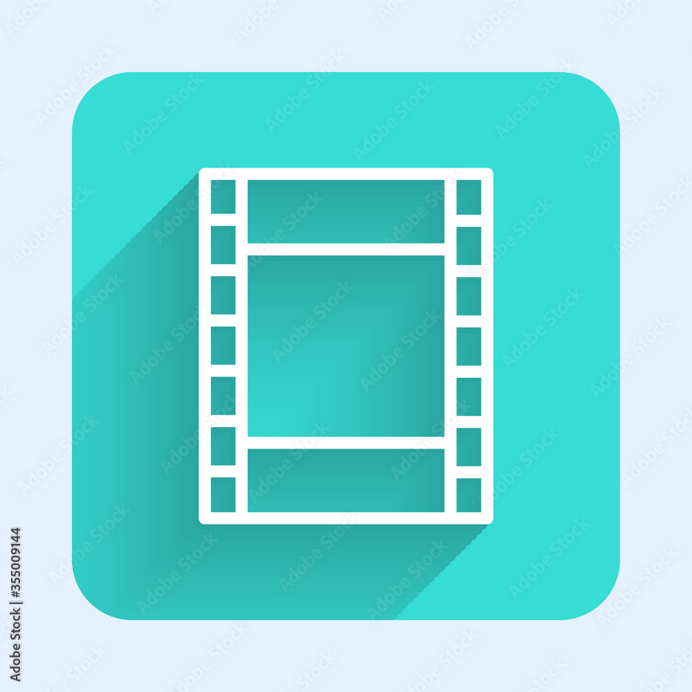 White line Play Video icon isolated with long shadow. Film strip sign. Green square button. Vector Illustration White line Play Video icon isolated with long shadow. Film strip sign. Green square button. Vector Illustration