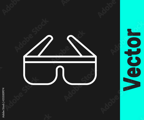 White line 3D cinema glasses icon isolated on black background. Vector Illustration
