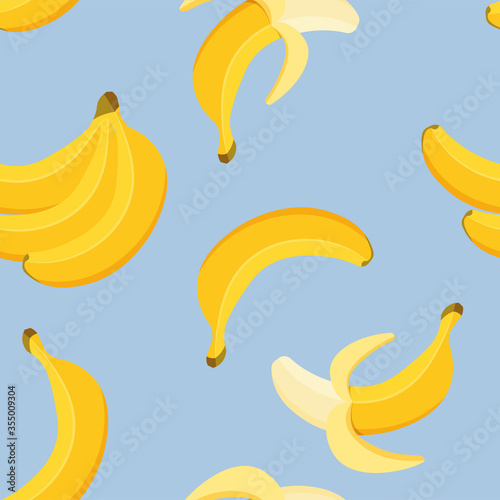 Seamless pattern of bunch of bananas. Tropical fruits, banana snack for vegetarian nutrition. Food concept for template label, packing and emblem farmer market design. Vector illustration.