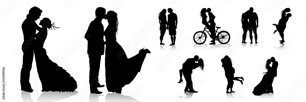 Romantic couples silhouettes. Love couple Romantic couples silhouettes. Love couple