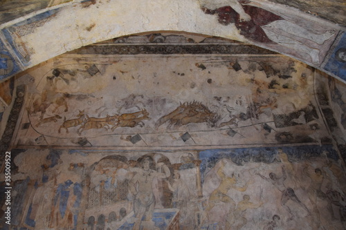 Wall painting in an old desert castle   bath house for caravans  Amman  Jordan