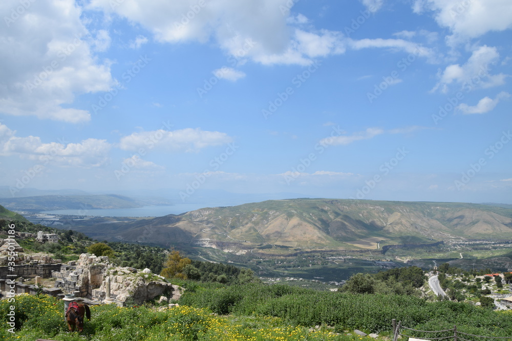 View over the landscape from the ruins of Umm Qais, Jordan