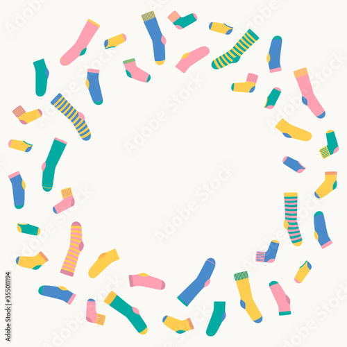 Vector illustration of round frame made of colorful socks.