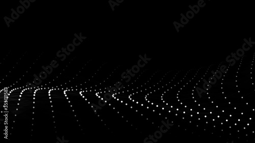 Wave of particles on dark background. Technology backdrop. Pattern for presentations. Vector illustration
