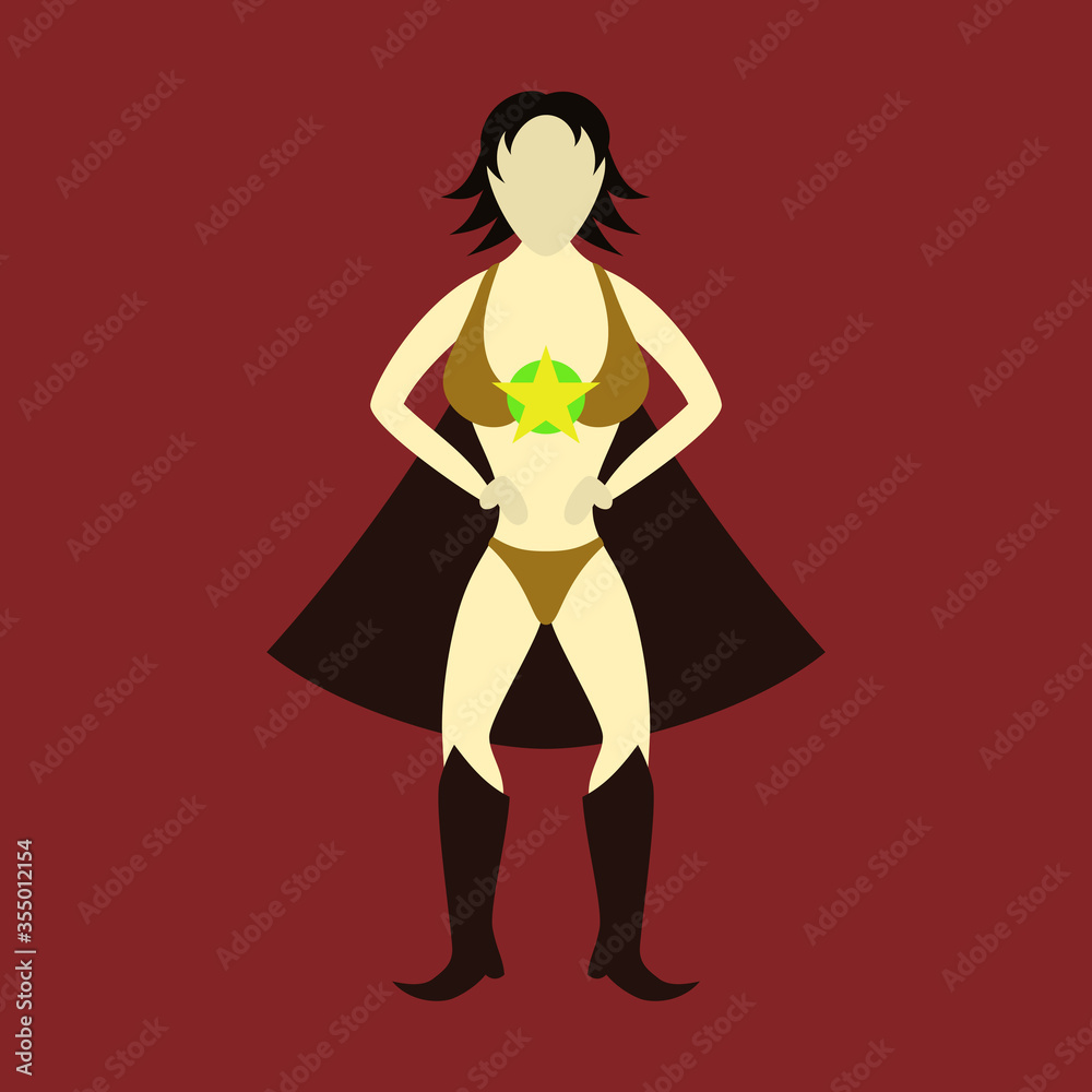 Superhero woman.Female cartoon character . Icon in flat style Superhero woman.Female cartoon character . Icon in flat style