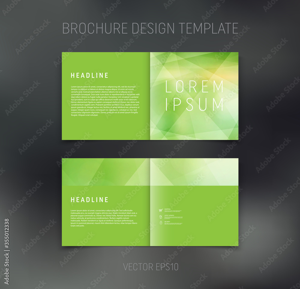 Fototapeta premium Vector brochure, booklet, presentation design template with green geometric low poly abstract background
