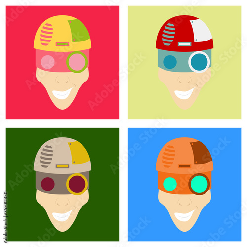 Set of Friendly Robot Character With flat Cartoon Illustration