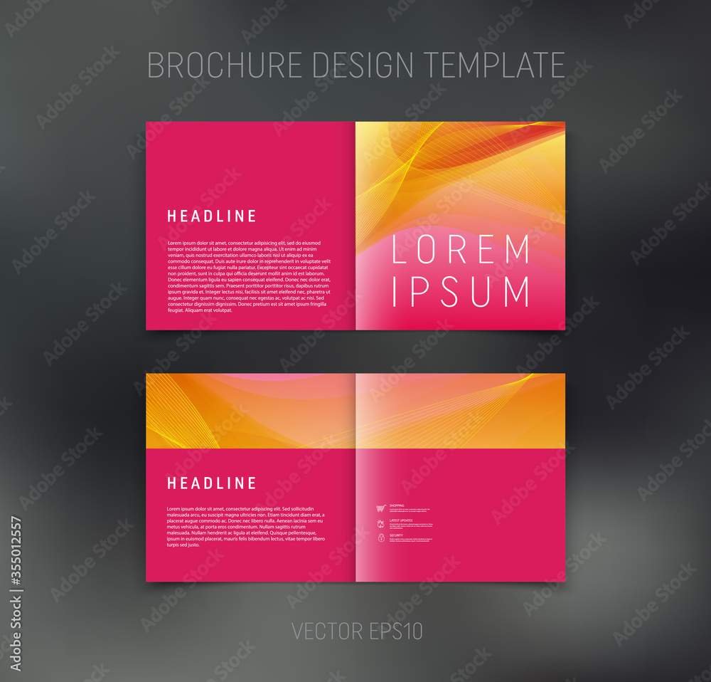 Fototapeta premium Vector brochure, booklet, presentation design template with pink and yellow abstract background