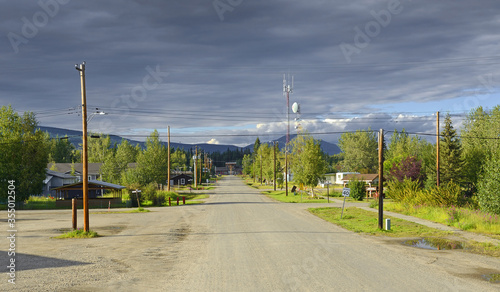 Street in Mayo City. Mayo is a village in Yukon, Canada, along the Silver Trail and the Stewart River.