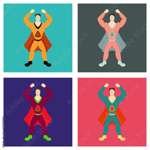 Set of Superhero cartoon icon with superman on background isolated flat illustration