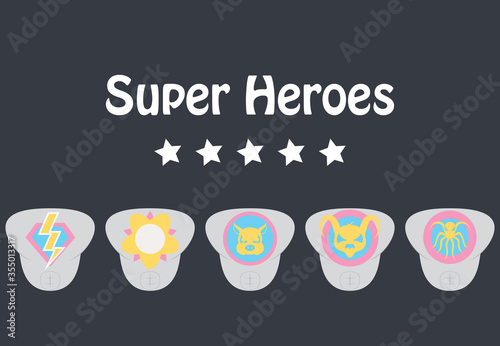 Set of Superhero color flat badges, emblems, logos. Superhero badge icon, power and protect insignia for superhero illustration