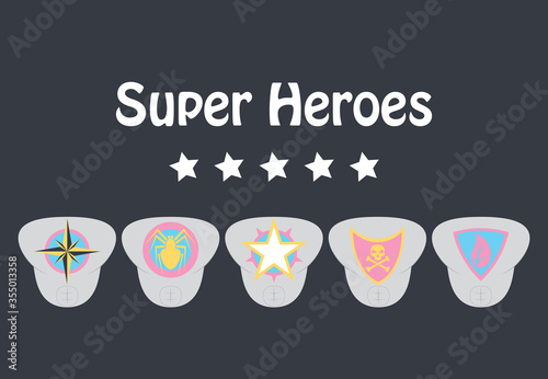 Set of Superhero color flat badges, emblems, logos. Superhero badge icon, power and protect insignia for superhero illustration