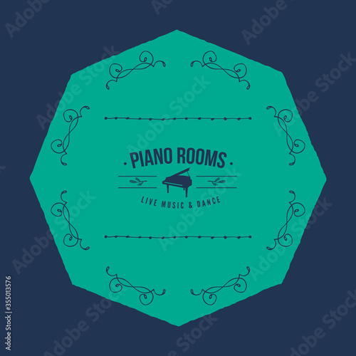 Grand piano logo template design in outline style. Vector illustration.