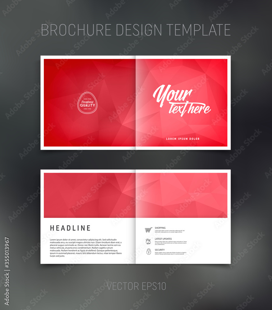 Vector brochure, booklet, presentation design template with red geometric low poly abstract background
