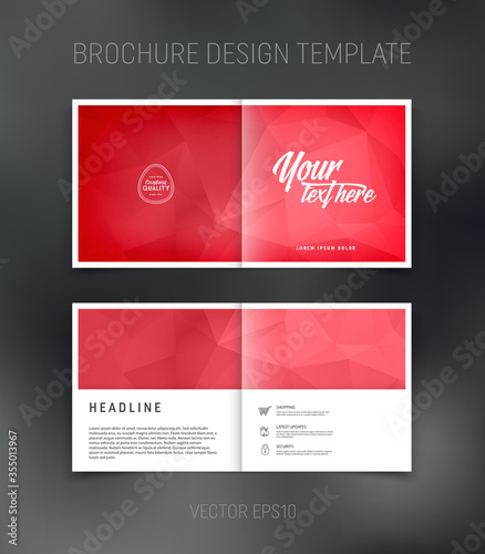 Vector brochure, booklet, presentation design template with red geometric low poly abstract background
