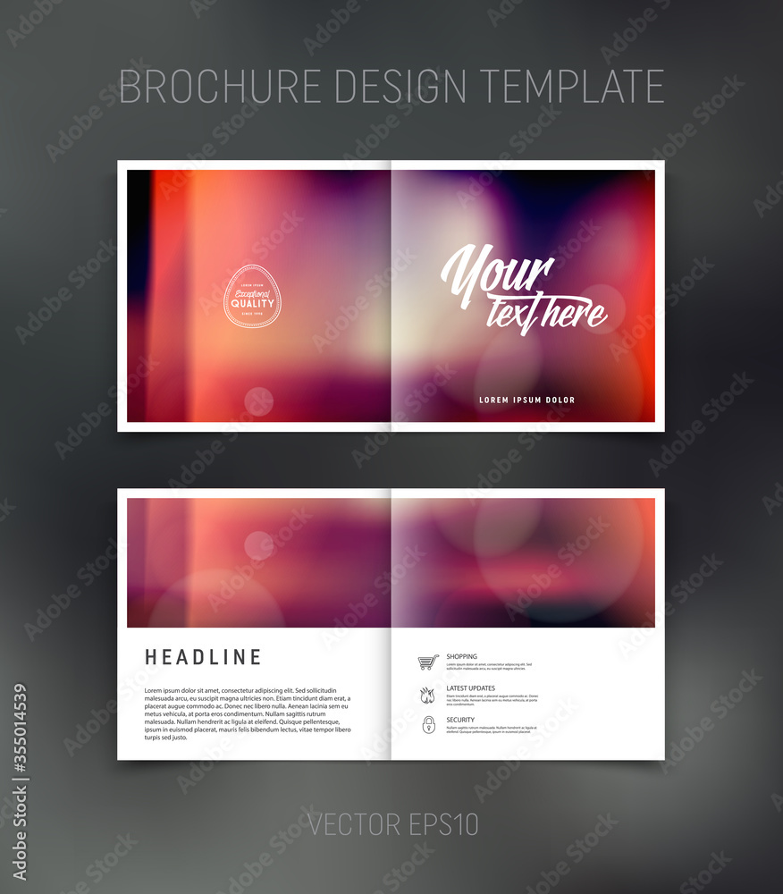 Naklejka premium Vector brochure, booklet, presentation design template with blurred soft bokeh abstract background