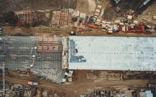 the construction process of the highway bridges overpass photographed from the air