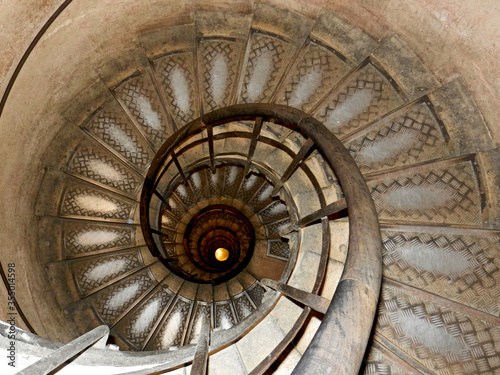 old metal spiral staircase top view