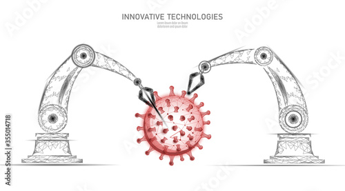 Virus microscope vaccine. Developing pandemic coronavirus pneumonia treatment. Healthcare immunization research vector illustration