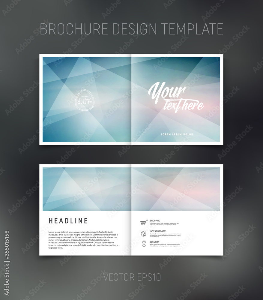 Vector brochure, booklet, presentation design template with blue geometric abstract background