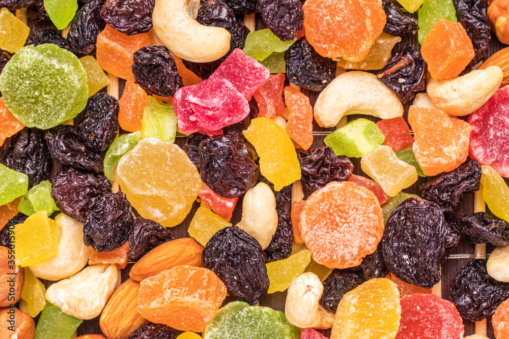 Dried fruits and nuts, top view. Dried fruits and nuts, top view.