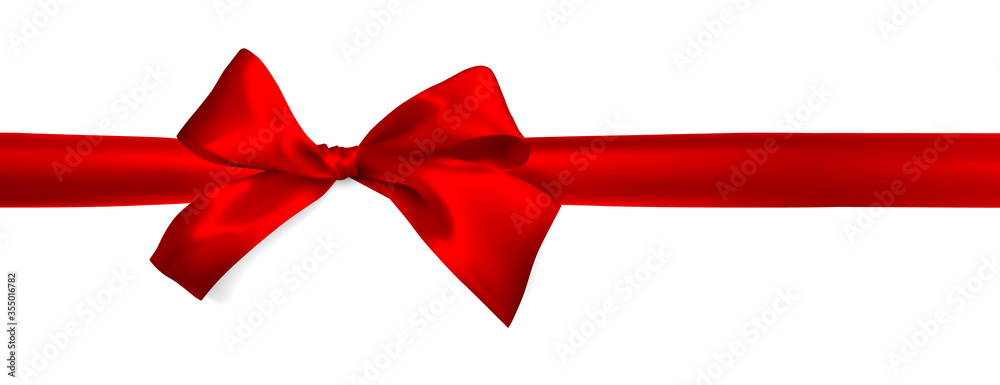 Realistic red bow with red ribbons isolated on white. Element for decoration gifts, greetings, holidays. Vector illustration Realistic red bow with red ribbons isolated on white. Element for decoration gifts, greetings, holidays. Vector illustration