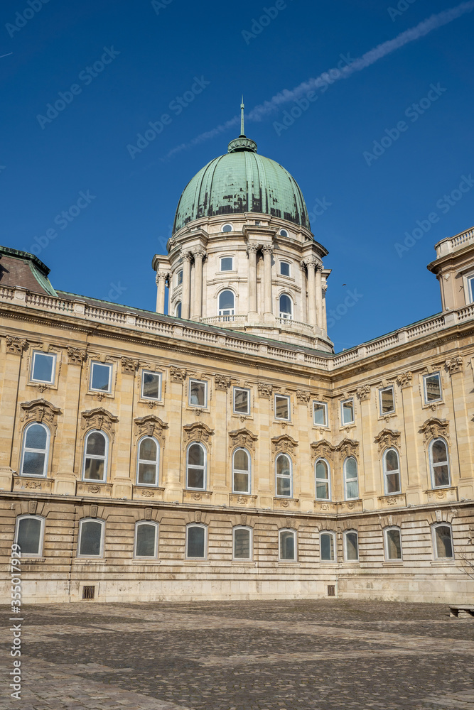 Upward dome view of Buda Castle royal palace in morning