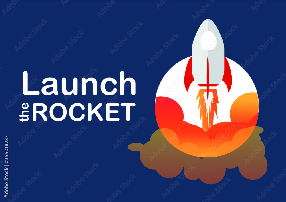 Fototapeta premium Rocket shuttle icon with launch smoke effect