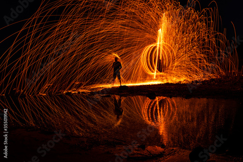 Long exposure and steel wool on the Balıklıova rocks photo