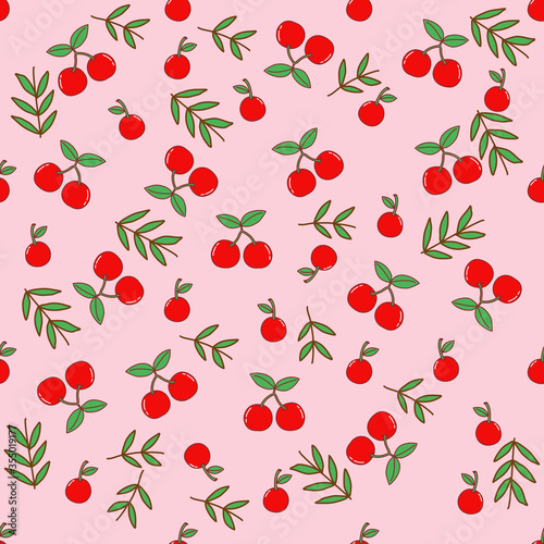 Vector seamless pattern with cherry berries. White background. Cool for print, textile.