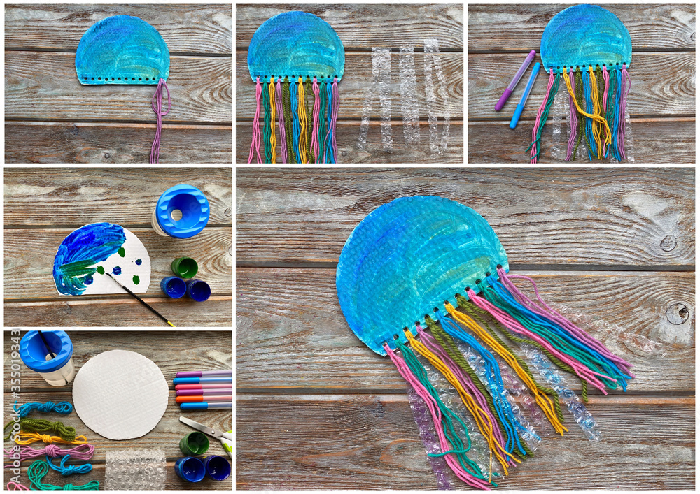 Instructions step by step how to make a jellyfish from paper, cardboard ...