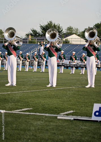 Group of people playing  in a marching band