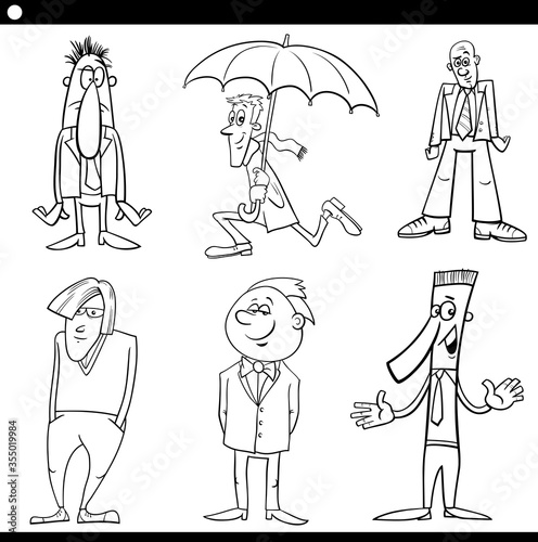men characters set cartoon black and white illustration