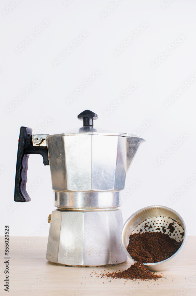 Italian coffee maker with ground coffee. Italian coffee maker with ground coffee.